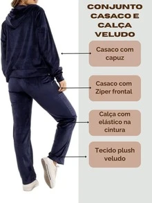 Women's Comfortable Plush Velvet Jacket And Pants Set With Hood And Zipper - Casual - 藏蓝色 - 查看 3
