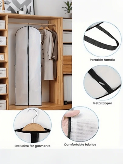 1/2 túi đựng quần áo PEVA kích thước 70.87 x 23.62 inch, túi chống bụi cho váy dạ hội dài và váy cưới (màu trắng)