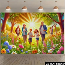 1pc Sunny Family Forest Walk Backdrop Banner, Vibrant Floral & Sunshine Design, Indoor/Outdoor Party Decor, Multipurpose Decoration, Holiday Gift, Polyester Material, No Power Required - Yellow - View 12