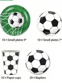 Soccer品牌50/51件套一次性餐具套装，包含10个餐盘、10个甜点盘、10个纸杯、20张餐巾纸和1张桌布。方便实用，适合露营、野餐、花园烧烤、婚礼和生日派对等场合。 - 彩色 - 查看 15