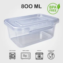 Kit 12 à 5 Marmitas Fitness Premium Pote 800ml – Hermético, Design Moderno e Alta Vedação Microondas Freezer - TRANSPARENTE - 10 - Visão 4