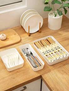 3件套厨房用具收纳盒（带分隔板） - 餐具、小工具收纳盒 - 白色 - 查看 6