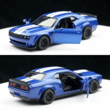 1:44 Dodge Challenger Alloy Car - Military Green/Silver Blue, Alloy Body, Openable Side Doors, Rear-Wheel Drive Function, Detailed Craftsmanship Realistic Reproduction, Toy For Boys And Girls, Model Car Collectors, High-End Gift, Halloween, Christmas, Birthday Gift, Desktop Decor - Multicolor - View 5