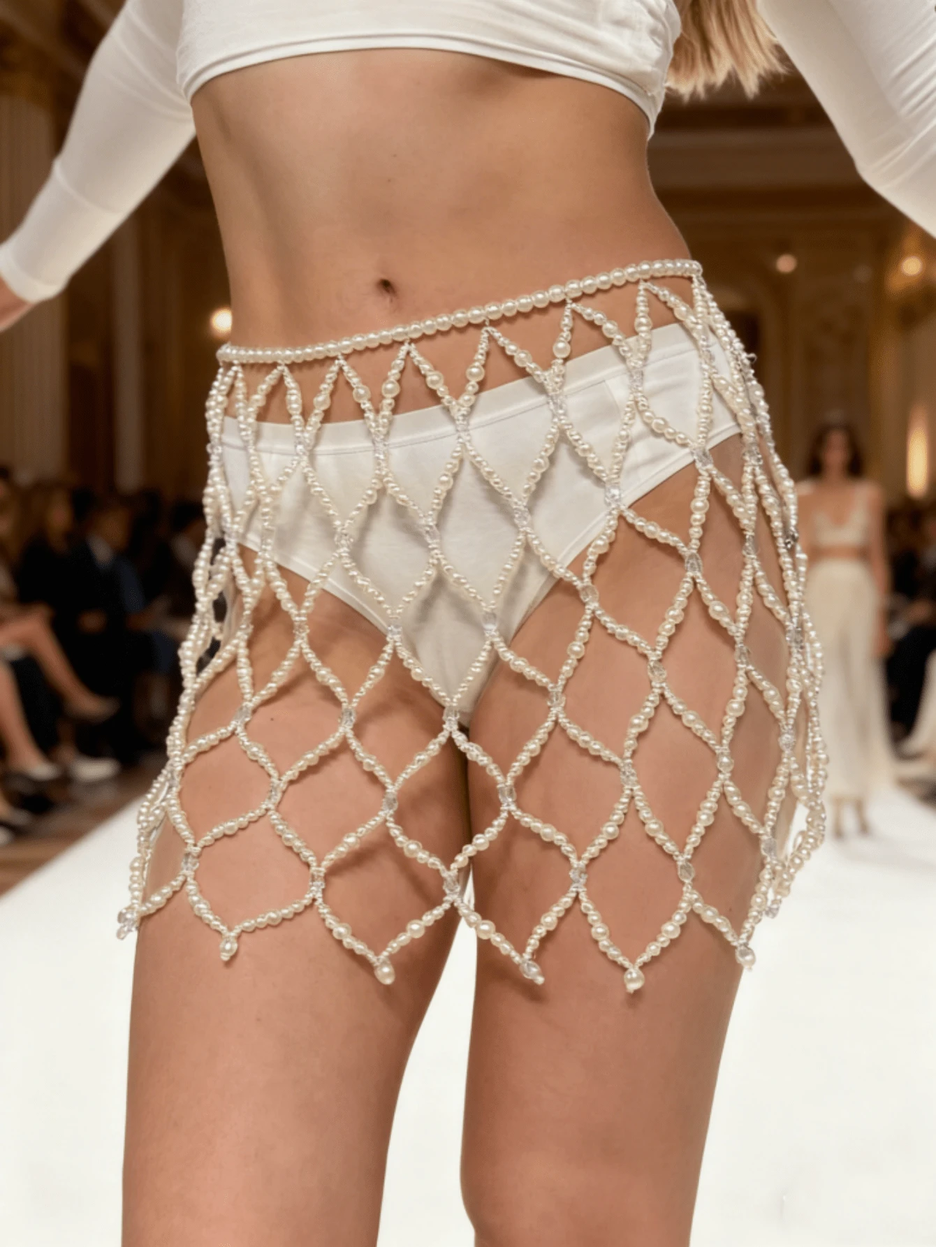 女士身体饰品 - 性感比基尼珍珠腰链裙，手工时尚夜店性感身体链流苏裙，生日装扮