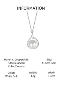 女士仿珍珠项链，时尚锆石镶嵌奢华仿珍珠吊坠颈链