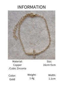 1pc Fashionable Crystal Cross Single Layer Bracelet For Women, Silver-Tone Bracelet - Cross - View 9