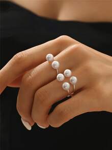 3pcs Zirconia Ring Set For Women, Adjustable Open Design, Suitable For Daily, Party, And Date Wear - White - View 2