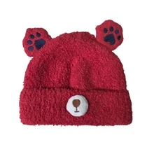 1 pieza de gorro tipo bonete para niños con orejas decorativas de osito, diseño cómodo y cálido para temporada invernal y uso diario - Rojo - Ver 2