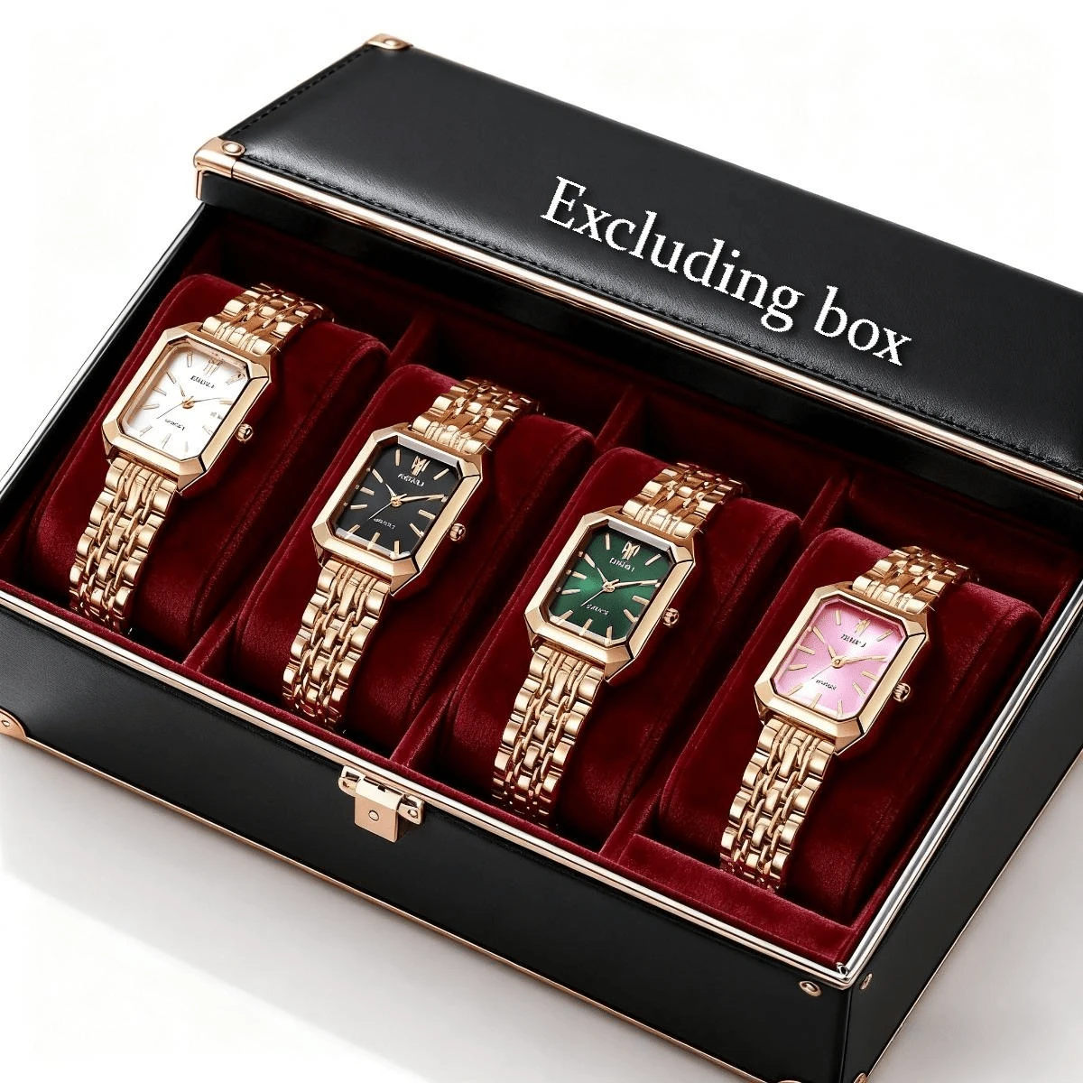 Elegant Sparkling Women's Minimalist Quartz Watch Set, Stylish Daily Wear Wristwatch Ideal Fashion Gift For Ladies(Golden) - 銀色4件套 - 查看 1