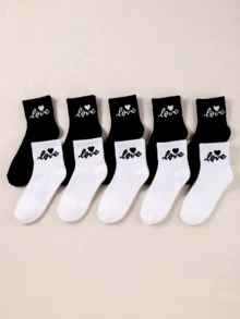 10 双黑白儿童心形图案袜子，休闲简约装，适合情人节、情侣、校园、大学、礼物、返校 - 彩色 - 查看 14