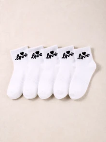 10 双黑白儿童心形图案袜子，休闲简约装，适合情人节、情侣、校园、大学、礼物、返校 - 彩色 - 查看 11