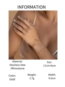 1 件不锈钢可调节诞生石手链（带戒指） - 金色 - 查看 20