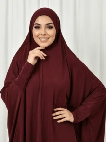 1pc Muslim Women Hijab With Sleeve Covers, Solid Color Crystal Linen Simple Long Khimar, Fashion Versatile Pullover Headscarf, Suitable For Outdoor Prayer, Sun Protection, Breathable For All Seasons