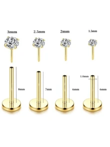 18G/20G 14K Gold Plated Flat Base Nose Stud, Threadless, Women's Nose Ring, Low Allergy Surgical Stainless Steel, Nose Piercing Jewelry - As Shown - View 9