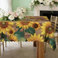 1pc/36pcs Sunflower Anti-Wrinkle Tablecloth For Spring/Summer, Embossed Edge, Rectangular/Round, Multiple Sizes, Polyester Fabric, Indoor Dining/Outdoor Party - 04 - View 4