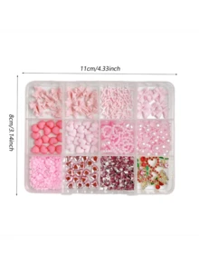 1 Box zufällig gemischte ABS rosa Schleifen Nagel Dekoration, 3D herzförmige Strass rosa Perlen, geeignet für Valentinstag Partys, Nail Art Zubehör DIY - Verschiedenfarbig - Übersicht 8