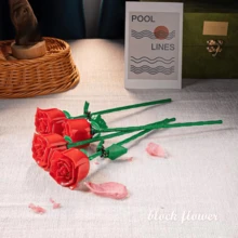 1件/3件装积木拼装仿真玫瑰花，蓝玫瑰、红玫瑰、粉玫瑰，积木花，永生花，室内装饰，卧室装饰，桌面装饰，适合情人节、圣诞节、新年（不含花瓶） - 彩色 - 查看 6