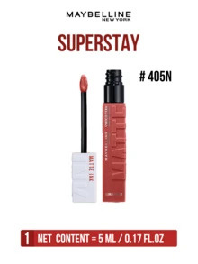 Maybelline 美寶詩 Super Stay 啞光液態唇膏 #405N 5ml，超高顯色度，長效持久，濃郁啞光妝效，易於勾勒唇形，淡淡香草味，易於塗抹，適合所有膚色 - 美寶蓮巨持色 霧面液體唇膏 405N - 查看 5