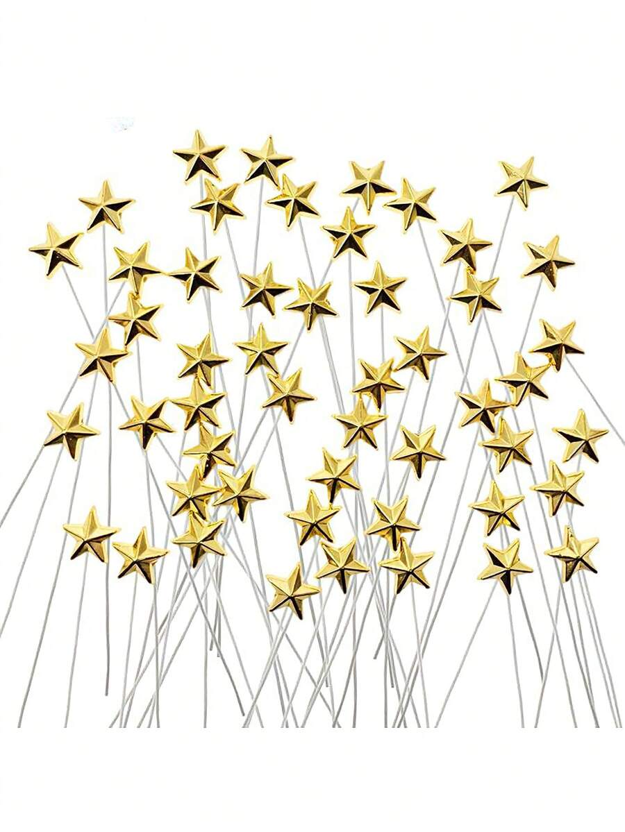 50pcs Star Shaped Cake Toppers, Gold And Silver Plastic Cake Decorations With Sticks, Suitable For Birthday Cakes, Dessert Tables, Ramadan Parties To Enhance Visual Effects, Multi-Pack To Meet Various Decorating Needs - Multicolor - View 1