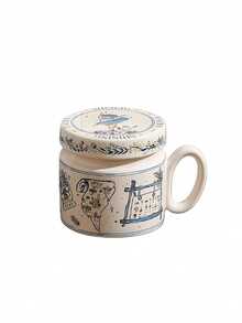 1 Set High-Quality Cartoon Mug With Lid, Retro Fairy Tale Ceramic Cup, Dust-Proof Lid With Handle, Suitable For Desserts, Coffee, Beverages, Romantic Couple Gift, Home, Restaurant, Cafe, Party - Multicolor - View 13