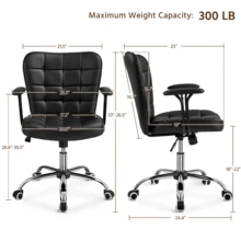 Butterslay Modern PU Leather Swivel Office Chair Upholstered Vanity Chairs With Detachable Padded Arms & Height-Adjustable Seat Tiltable Accent Chair For Living Room, Bedroom, Office, Pink/White/Black - 黑色 - 查看 7