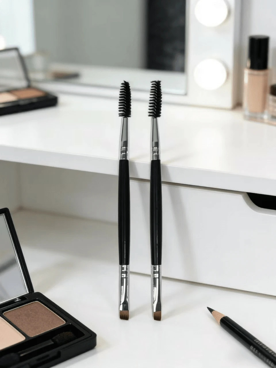 1pc /2 Pcs Pack Dual-Ended Eyebrow Brush & Spoolie - Professional Angled Brow Brush + Brow Comb For Flawless Eyebrow Grooming - Black - View 1