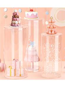Cylinder Pedestal Stands For Party 3Pcs Clear Large Round Cylinder Tables For Parties Pedestal Stand Display Plinth Pillars For Wedding Birthday Party Art Decor - 兩種尺寸 - 查看 5