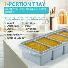 Silicone Freezer Trays With Lid, 1 Cup Silicone Freezer Food Molds, Food Storage Containers With Lids For Soup, Sauce, Broth & Leftovers, Large Ice Cube Tray With Easy Release Design, Meal Prep Containers For Portion Control, Oven & Dishwasher Friendly, 2-Pack - 灰藍色 - 查看 2