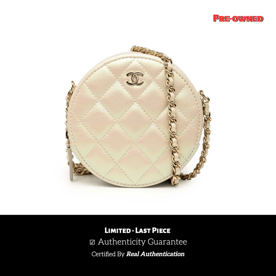 CHANEL Authenticated  PRE-OWNED Iridescent Quilted Lamb-Skin Round Clutch With Chain Bag - 白色 - 查看 1