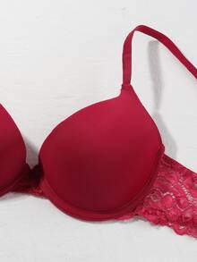 5pcs Elegant Solid Color Lace Patchwork Push-Up Bra - Multicolor - View 4