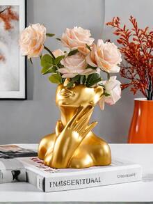一件现代抽象艺术雕塑花瓶，适用于门厅、餐桌、客厅、办公室、卧室和厨房。北欧风格客厅装饰，理想的结婚礼物。婚礼必备。 - 金色 - 查看 7