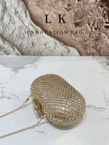 1pc Glamorous Gold Sparkling Rhinestone Handbag, Fashionable Elegant Handbag, Metal Chain Stylish Personality Handbag, Evening Bag, Rhinestone Metal Frame Bag, Valentine's Day Gift - Multicolor - View 5