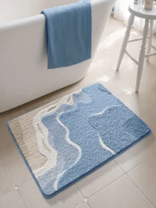 1pc Plush Faux Wool Bath Mat, Soft, Non-Slip, Absorbent, Beach Pattern, Suitable For Home Use, Bathroom, Can Also Be Used As Christmas Decor Or Gift