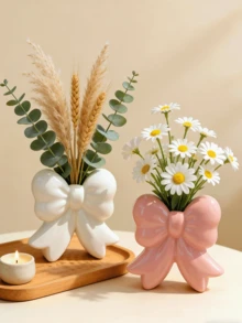 1pc Fashionable Polyresin Vase With Bow Decor, Girly Home Decor Flower Vase, Romantic Wedding Decoration, Bow Design, Wedding Gift, Graduation Gift, Birthday Gift, Holiday Gift, Gift For Girlfriend/Boyfriend, Room Decor Glass Vase - Multicolor - View 2