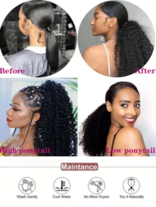 18 Inch Drawstring Ponytail Curly Synthetic Ponytail Extension, Afro Kinky Curly, Fluffy & Elegant, Suitable For Women Daily Use Hairpiece - Multicolor - View 8