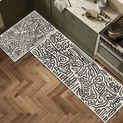 1pc Modern Minimalist INS Style Moroccan Abstract Line Area Rug/Carpet/Door Mat/Runner, Suitable For Bathroom, Kitchen, Entryway, Hallway, Bedside, Living Room, Bedroom, Machine Washable, Home Decor
