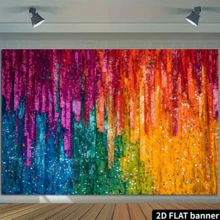 2D Flat 1pc Vivid Rainbow & Glitter Background Flag, Large Size Reusable Polyester Photography Backdrop, Suitable For Birthday, Anniversary, Wedding And More, Multipurpose Indoor/Outdoor Decor - Yellow - View 5