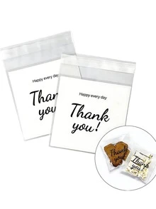 100个透明自封塑料礼品袋，印有“谢谢”字样，优雅手写风格，可重复密封，适用于派对、配饰包装以及赠送烘焙食品、饼干、巧克力等。 - 彩色 - 查看 1