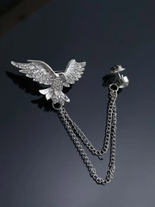 1件男女通用时尚鹰翼水钻动物个性化英伦风链条流苏胸针，适用于衬衫、西装、晚礼服 - 鷹胸針 - 查看 7