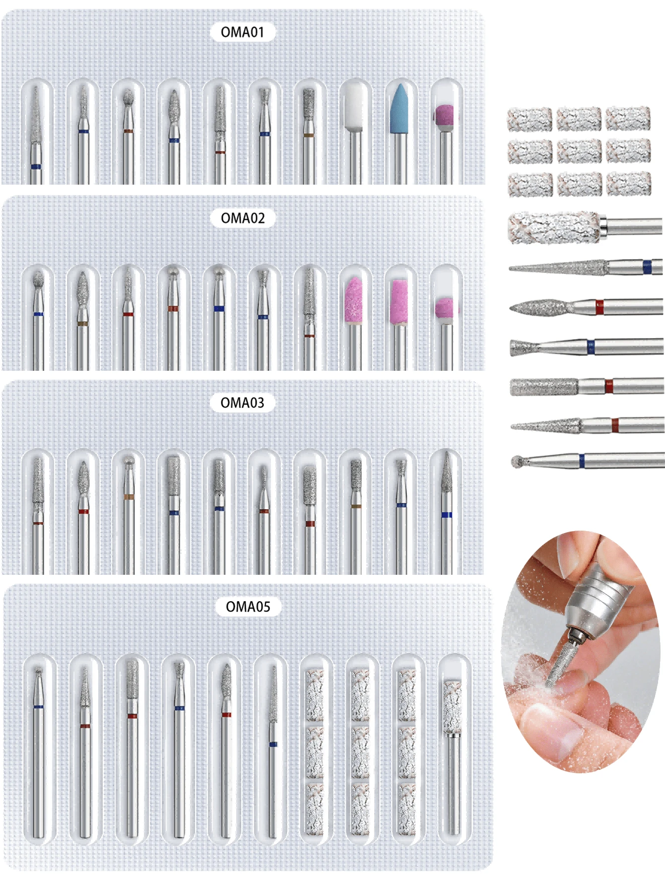 Russian-Style Edge Prep Emery Nail Drill Bits Set, Professional Manicure Tool Kit For Fast Gel Nail Removal, Cuticle Trimming, Dead Skin Exfoliation And Nail Surface Polishing - Multicolor - View 1
