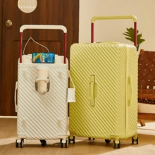 Milky Way 20/24-Inch Wide-Handle Carry-On Suitcase, ABC And PC Materials, Featuring 360-Degree Spinner Wheels, Cup Holder, And TSA-Approved Lock. Hard-Shell Luggage, Unisex (Includes PVC Protective Sleeve). - Yellow - View 3