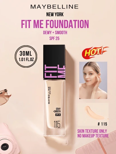 Maybelline Feliete 保湿粉底液，水润柔滑，SPF 25，色号 #115 柔和自然色，5/30ml 可选，24 小时持久保湿，10 秒快速上妆，三效合一，打造自然妆容，持久滋养，三步轻松上妆，适合 2 型干性白皙肤色，打造无瑕日常妆容