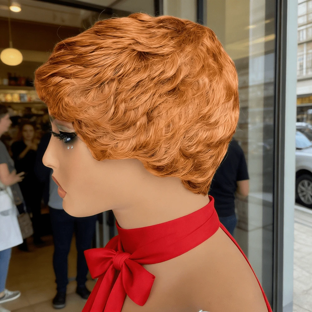 6 Inch Full Machine Made Wig Human Hair 4# 30# 99J Pixie Cut Straight Wigs Human Hair - Multicolor - View 1