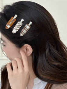 Bộ kẹp tóc/móng vuốt sọc nâu cổ điển - Được trang trí bằng thiết kế tai thỏ dễ thương, phong cách ngọt ngào, độc đáo, phù hợp với kiểu tóc hàng ngày, một bộ sưu tập tuyệt vời dành cho học sinh, các cô gái trẻ và phụ nữ, cũng là một món quà tuyệt vời dành cho người thân yêu/bạn bè. - kẻ sọc nâu - Xem 4
