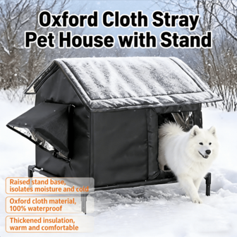 Waterproof Insulated Outdoor Cat House With Stand - Heavy-Duty Oxford Fabric & Aluminum Foil Lining, Elevated Shelter For Stray Cats Or Dogs