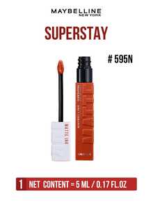Maybelline 美寶詩 Super Stay 啞光液態唇膏 #595N 5ml，超高顯色，持久顯色，濃郁啞光妝效，易於勾勒唇形，淡淡香草味，易於塗抹，適合所有膚色 - 美寶蓮巨持色 霧面液體唇膏 595N - 查看 12