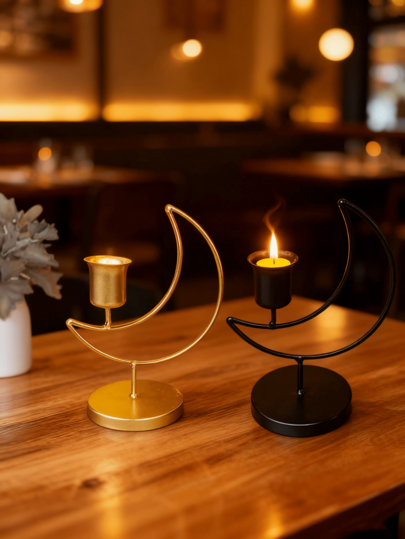 1 Gold And Black Moon Candle Holder, Suitable For Household Dining Table Desktop Candle Holder, Study, Bedroom, Living Room Reusable Metal Candle Holder, Home Decoration, Gift (Excluding Candles)