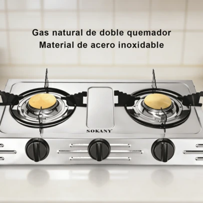 Placa de gas de doble quemador / Cuerpo de acero inoxidable, fabricada para durar y fácil de limpiar. Su eficiente diseño de combustión con llama concentrada proporciona un calor potente y uniforme, ideal tanto para saltear a alta temperatura como para cocinar a fuego lento. Cuenta con un dispositivo de integrado que se activa en caso de fallo de la llama, por lo que es la opción ideal para la cocina familiar.