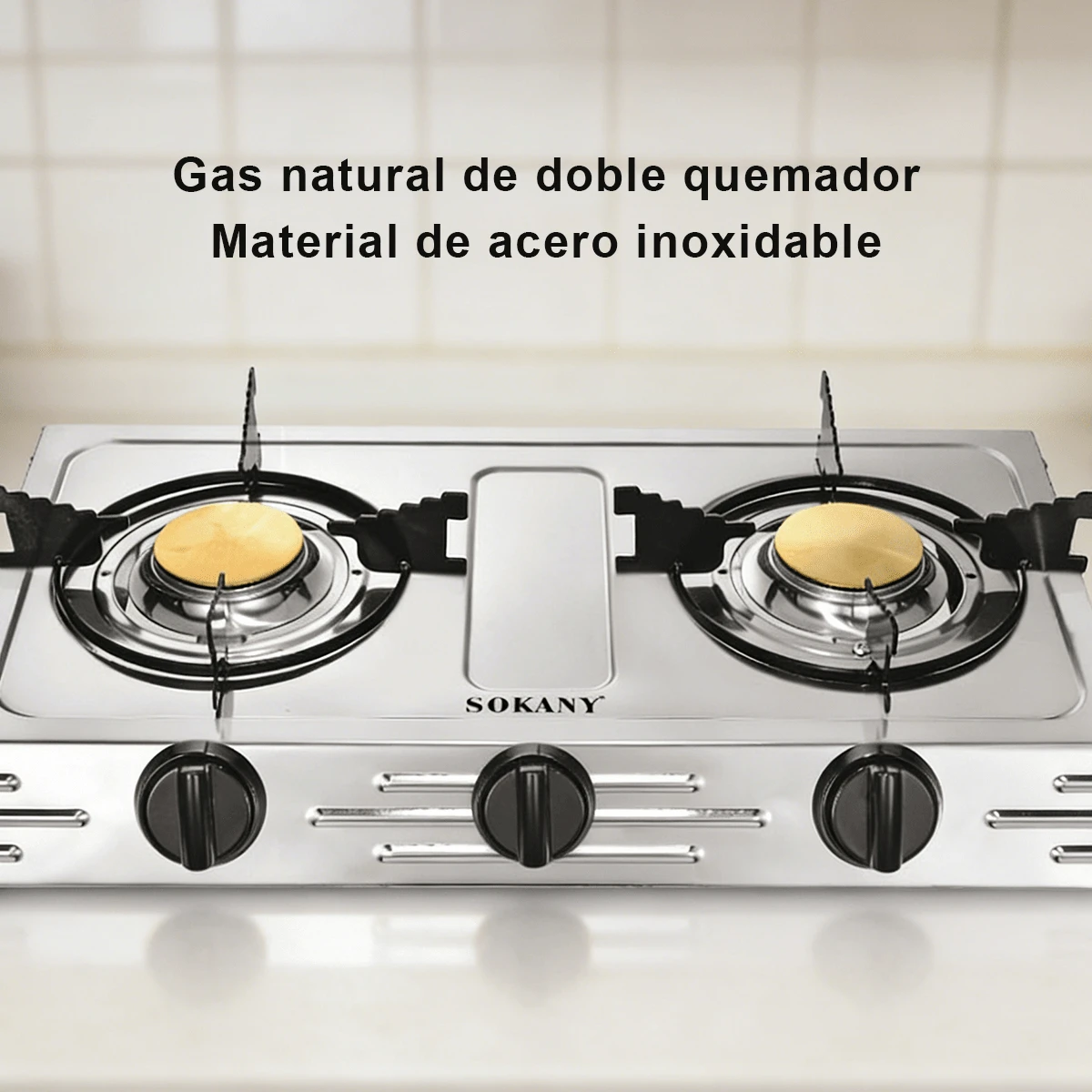 Placa de gas de doble quemador / Cuerpo de acero inoxidable, fabricada para durar y fácil de limpiar. Su eficiente diseño de combustión con llama concentrada proporciona un calor potente y uniforme, ideal tanto para saltear a alta temperatura como para cocinar a fuego lento. Cuenta con un dispositivo de integrado que se activa en caso de fallo de la llama, por lo que es la opción ideal para la cocina familiar. - Plateado - Ver 1