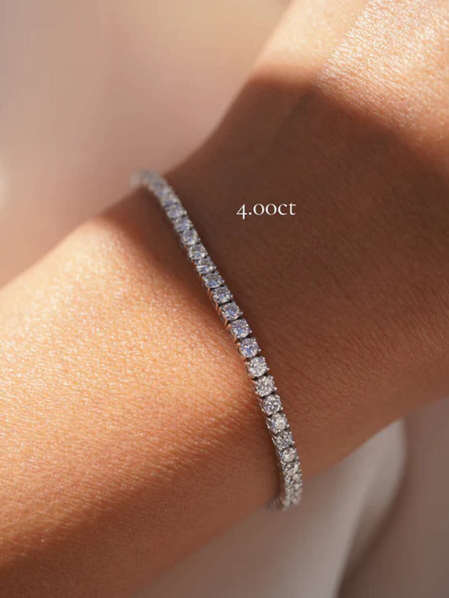 Luxurious Moissanite Tennis Bracelet - 15.5-19 Carat Lab-Grown Diamond, 925 Sterling Silvery, VVS1 Round Cut, Perfect For Daily Wear & Gifting - Tennis Chain - View 1